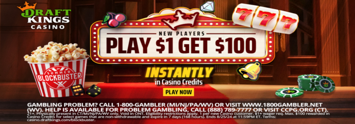 DraftKings Casino Play $1 Get $100 Promo