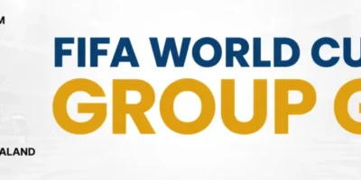 World Cup Group G banner featuring the national flags of Belgium, Egypt, Iran and New Zealand