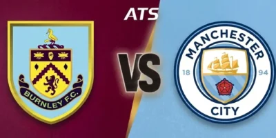 Burnley City prediction banner with official club crests either side of a stylised 'vs'