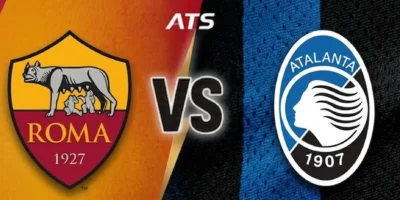 This wide-format sports graphic depicts a match-up between the Italian Serie A clubs AS Roma and Atalanta BC.