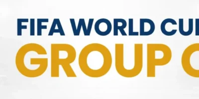 FIFA World Cup Group C banner featuring Brazil, Morocco, Scotland, and Haiti with flags on the left, bold central title text, and a stadium background