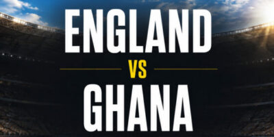 England vs Ghana June 23rd Group L World Cup banner featuring national flags