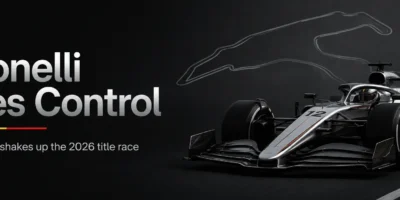 Antonelli takes control. Banner for an article about the f1 title race 2026