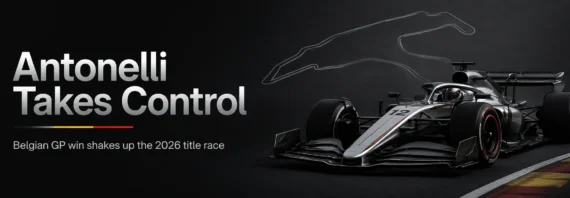 Antonelli takes control. Banner for an article about the f1 title race 2026